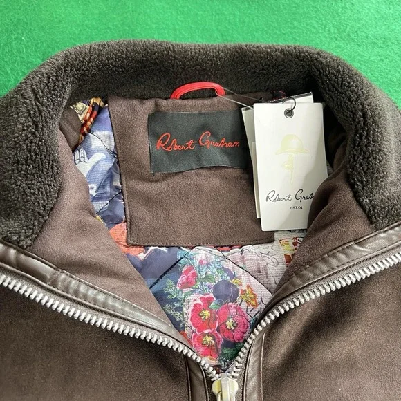 Robert Graham Vegan Faux Suede Dark Brown Full Zip Bomber Jacket RG-51 Men Small - Picture 3 of 11